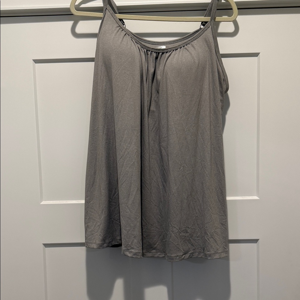 Lightweight Gray Gathered-Neck Tank